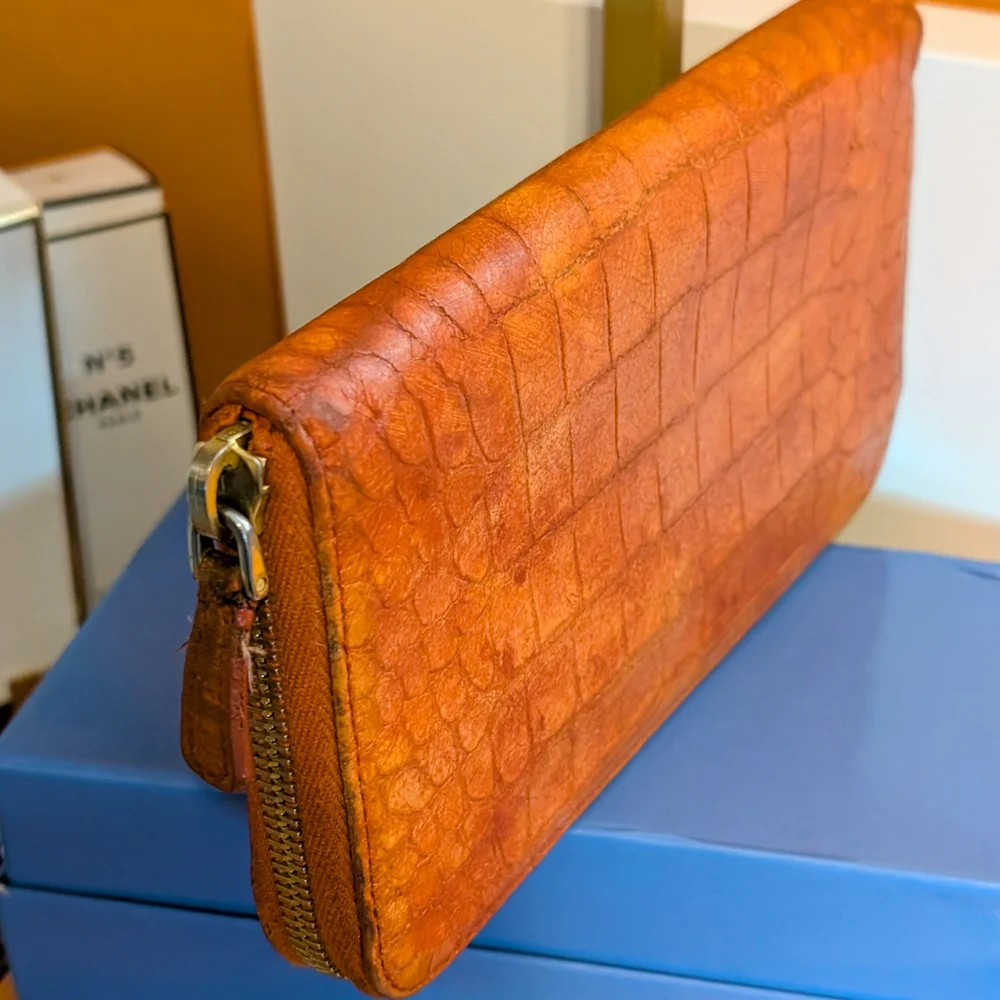 Miu Miu Orange Croc-Embossed Wallet